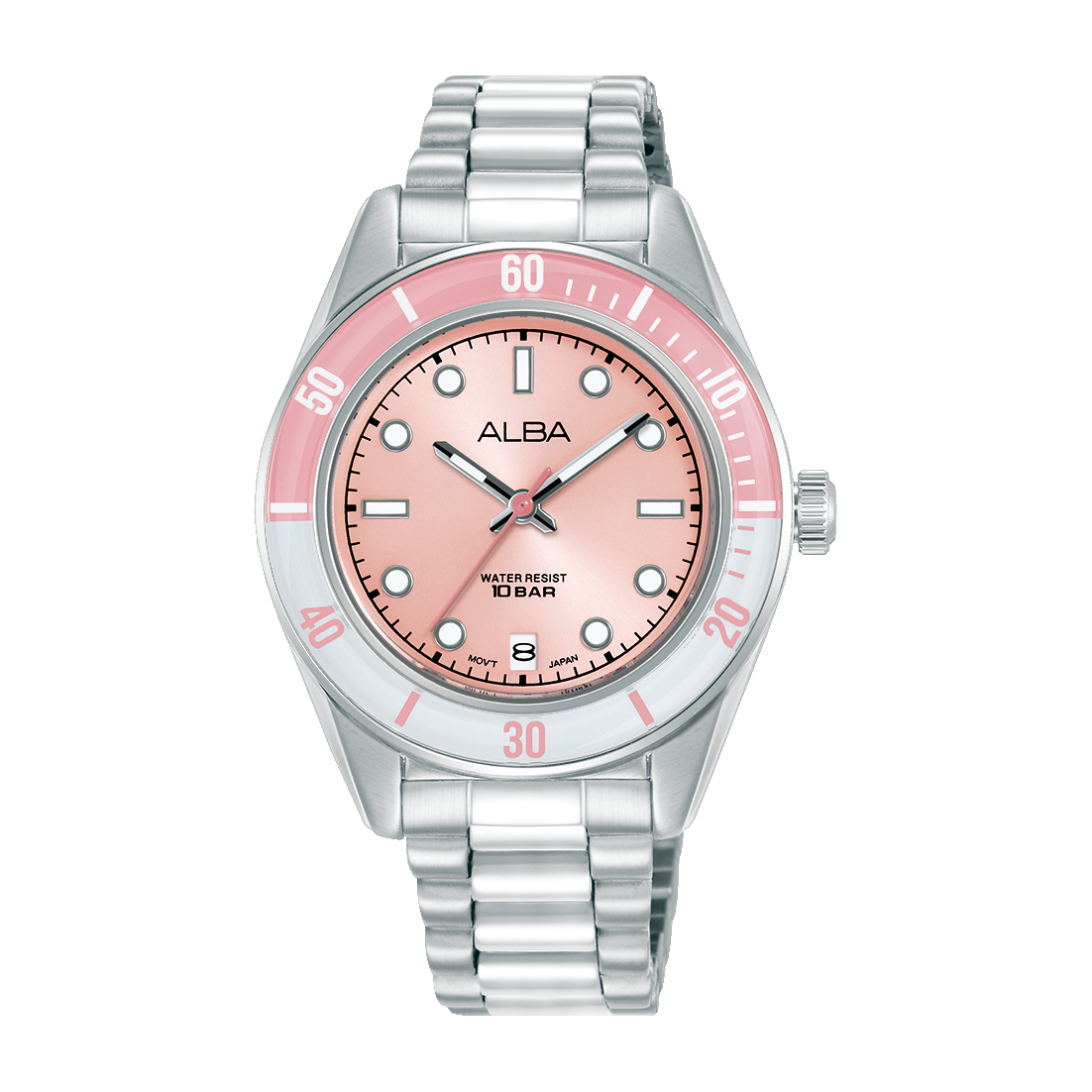 AG8Q71X1 Active Pink Dial Stainless Steel Quartz Watch