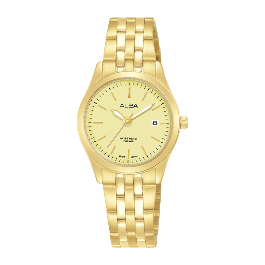 Alba Philippines AH7CF6X1 Gold Dial Stainless Steel Strap Women's Quartz Watch 27mm
