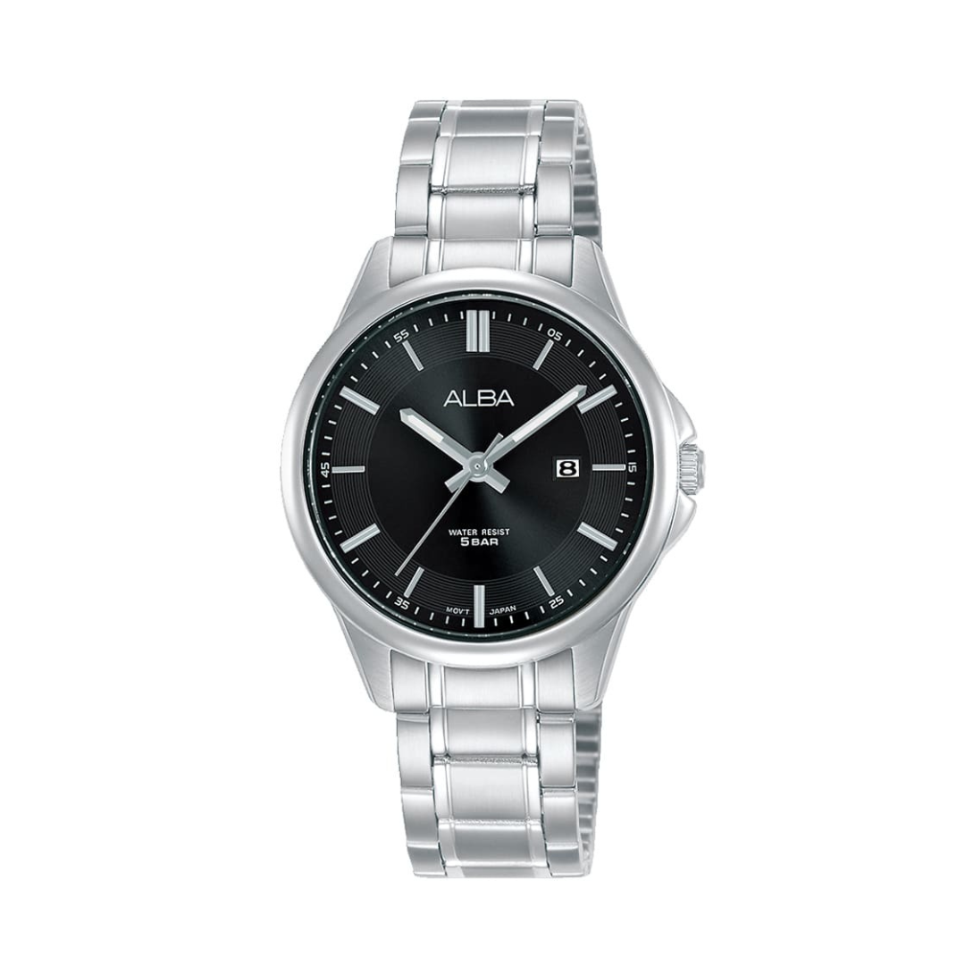 AH7V91X1 Prestige Black Dial Stainless Steel Quartz Watch