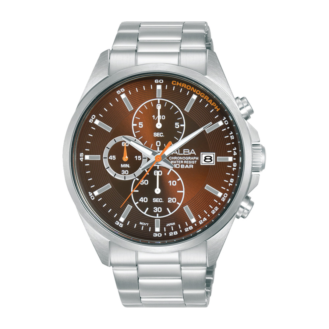 Alba Philippines AM3941X1 Brown Dial Stainless Steel Strap Men s Chronograph Watch 43mm