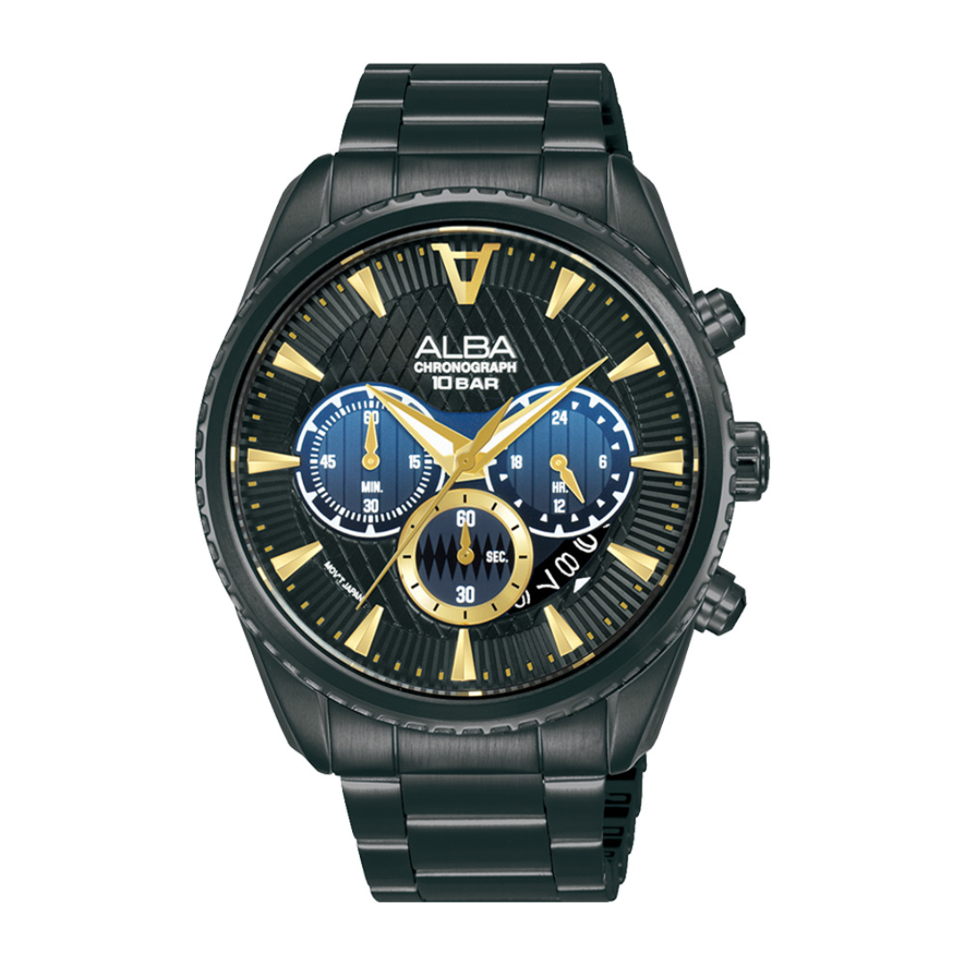 Alba Philippines AT3J09X1 Signa Black Dial Stainless Steel Strap Men s Chronograph Watch 43mm