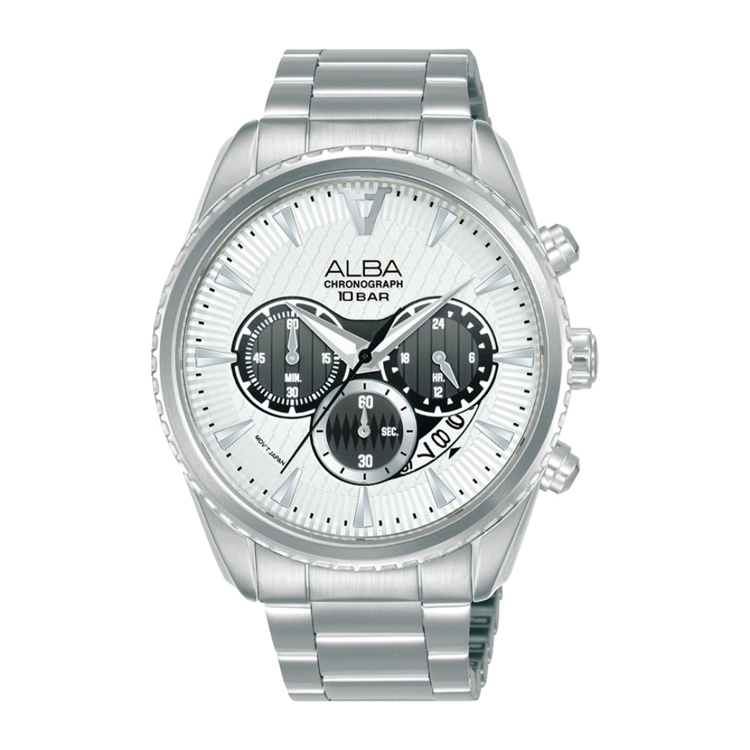 Alba Philippines AT3J17X1 Signa Silver Dial Stainless Steel Strap Men s Chronograph Watch 43mm