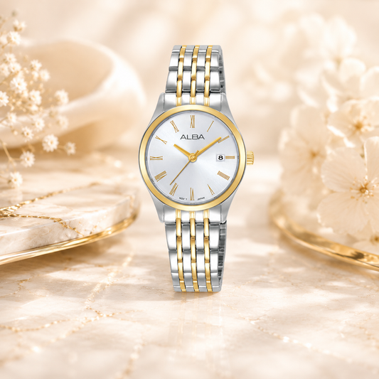 Sophisticated Style for the Modern Professional: Alba AH7EZ2X1 Fashion Silver Gold Quartz Watch