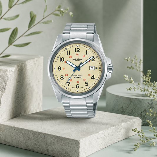 Reliable Timekeeping for Students: Alba AS9W05X1 Active Cream Stainless Steel Quartz Watch