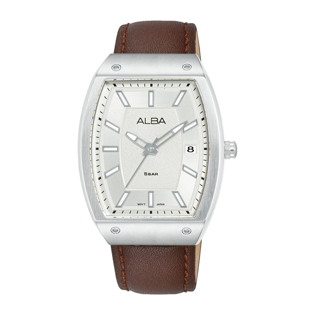 Alba Philippines AG8N23X1 Silver Dial Brown Leather Strap Men's Quartz Watch 35mm