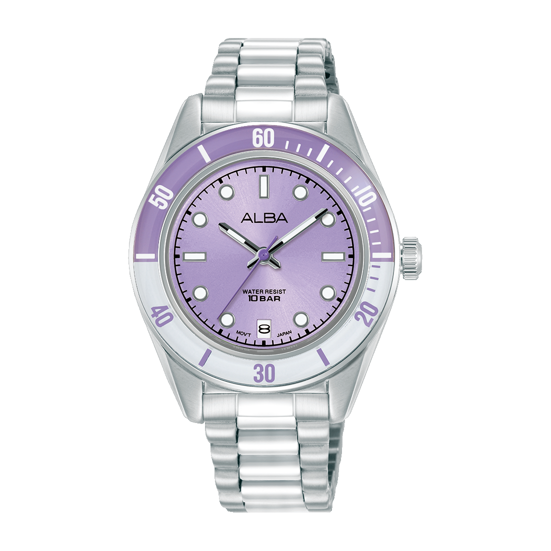 AG8Q69X1 Active Violet Dial Stainless Steel Quartz Watch