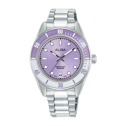 AG8Q69X1 Active Violet Dial Stainless Steel Quartz Watch