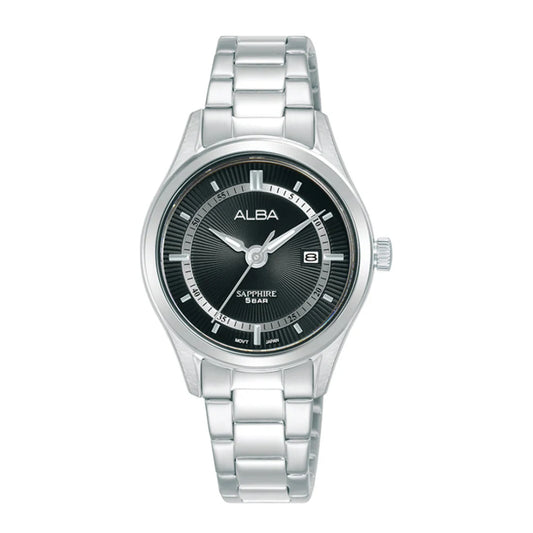 AH7BQ7X1 Black Dial Stainless Steel Strap Women's Quartz Watch 30mm