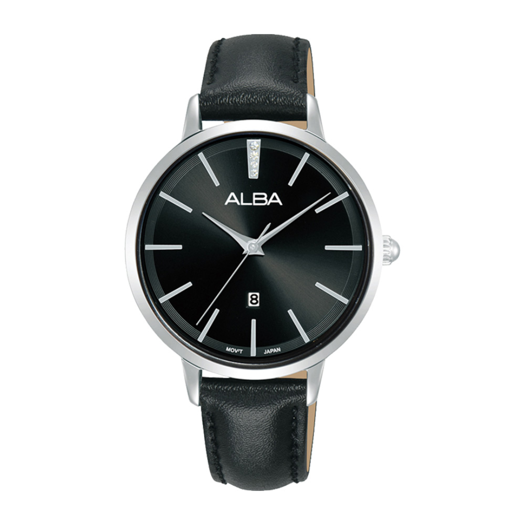 Alba Philippines AH7CD9X1 Black Dial Black Leather Strap Women's Quartz Watch 34mm