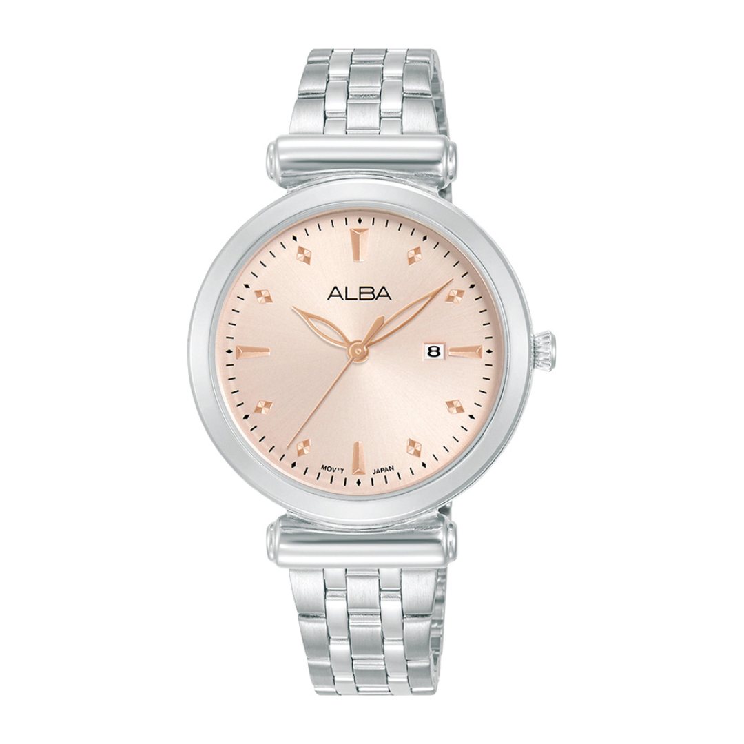 Alba Philippines AH7CQ7X1 Fashion Pink Dial Stainless Steel Strap Women's Quartz Watch 32mm