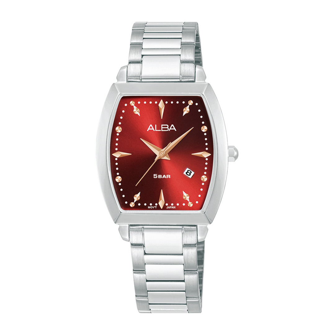 Alba Philippines AH7CS7X1 Fashion Red Dial Stainless Steel Strap Women's Quartz Watch 27mm