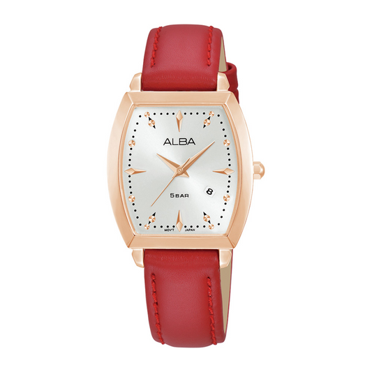 Alba Philippines AH7CT2X1 Fashion Silver Dial Red Leather Strap Women's Quartz Watch 27mm