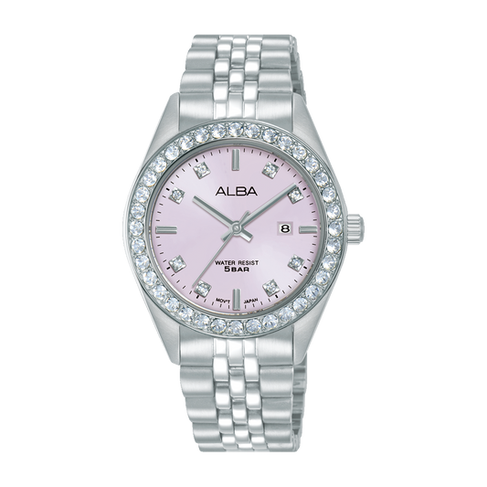 AH7FE1X1 Fashion Pink Dial Stainless Steel Quartz Watch