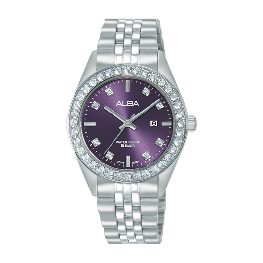 AH7FE3X1 Fashion Purple Dial Stainless Steel Quartz Watch