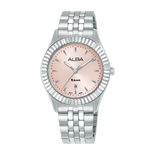 AH7FG5X1 Fashion Pink Dial Stainless Steel Quartz Watch