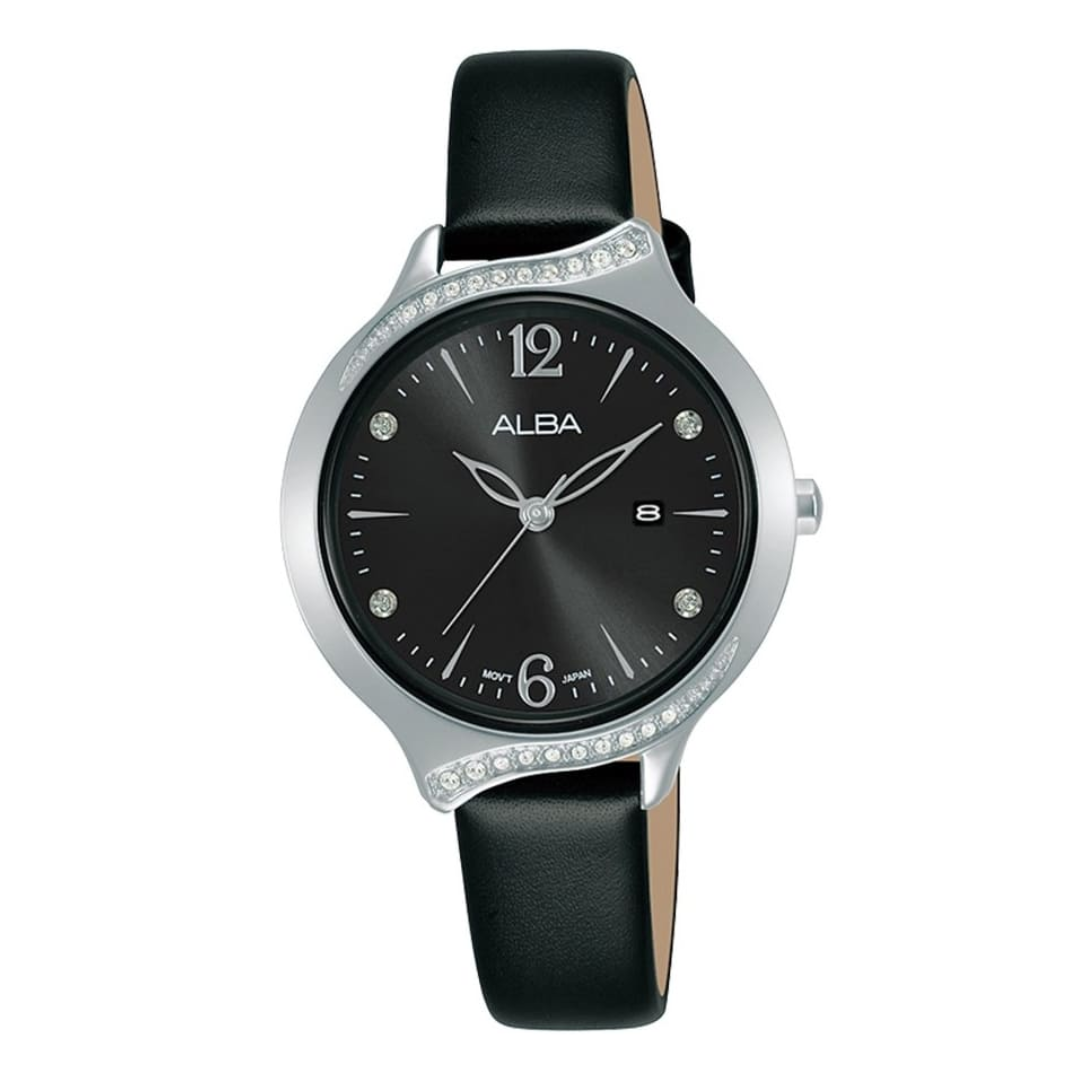 AH7W17X1 Fashion Black Dial Leather Strap Quartz Watch
