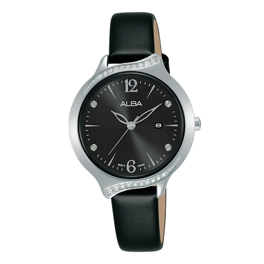 AH7W17X1 Fashion Black Dial Leather Strap Quartz Watch