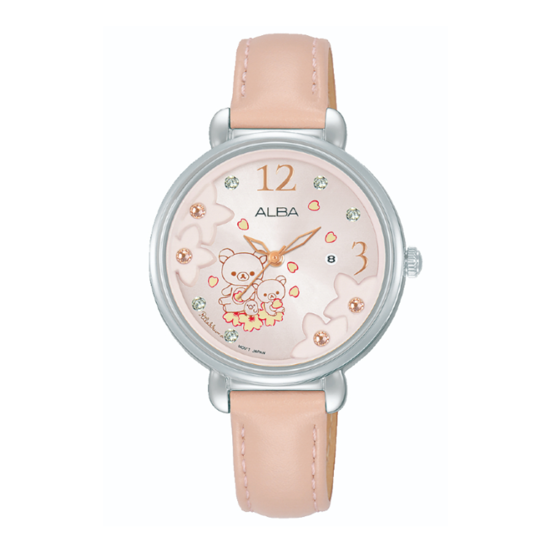 AH7X97X1 Fashion Pink Dial Leather Strap Quartz Watch