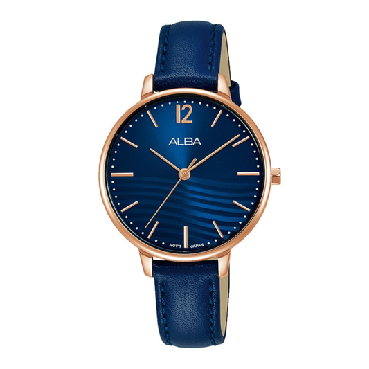 AH8726X1 Fashion Blue Dial Leather Strap Quartz Watch