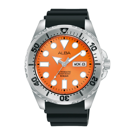 Alba Philippines AL4497X1 Orange Dial Black Silicone Strap Men's Automatic Watch 44mm
