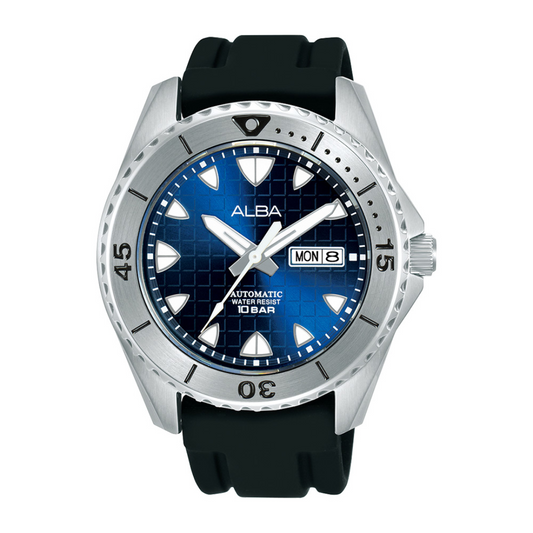 Alba Philippines AL4585X1 Mechanical Blue Dial Black Silicone Strap Men's Automatic Watch 44mm