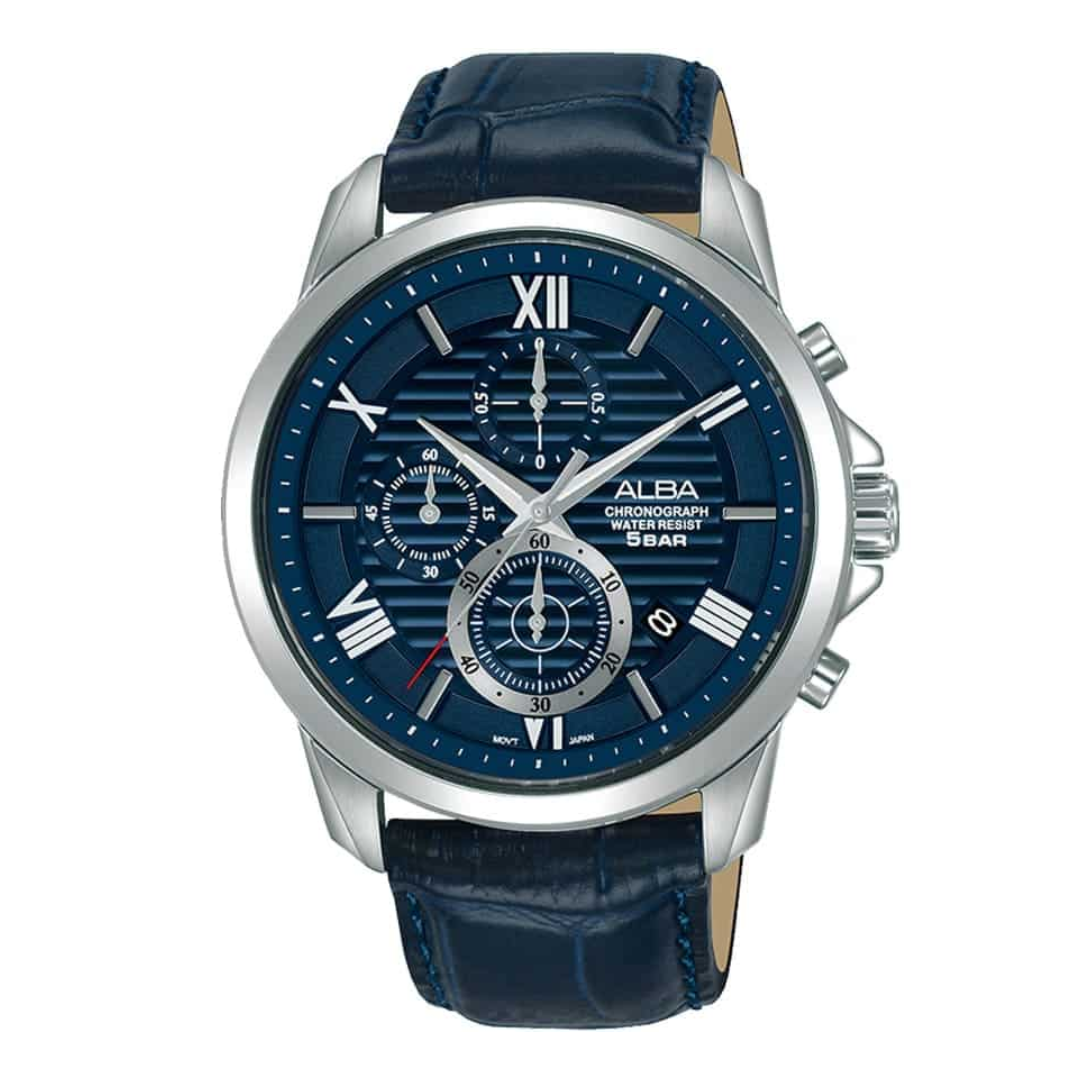 AM3779X1 Prestige Blue Dial Leather Strap Quartz Watch
