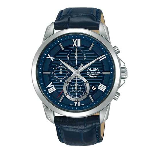 AM3779X1 Prestige Blue Dial Leather Strap Quartz Watch