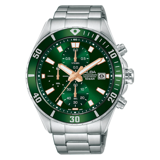 AM3805X1 Active Green Dial Stainless Steel Quartz Watch