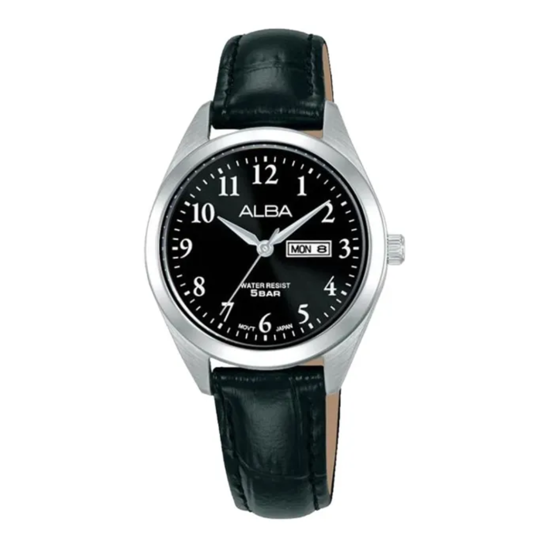 AN8129X1 Prestige Black Leather Strap Quartz Watch