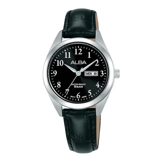 AN8129X1 Prestige Black Leather Strap Quartz Watch