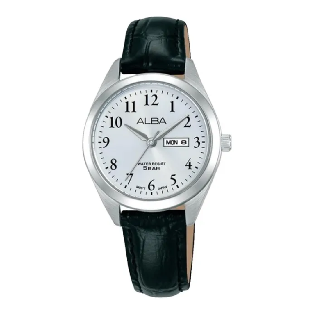 AN8131X1 Prestige Silver Leather Strap Quartz Watch