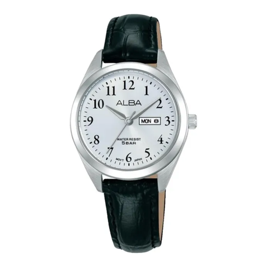 AN8131X1 Prestige Silver Leather Strap Quartz Watch