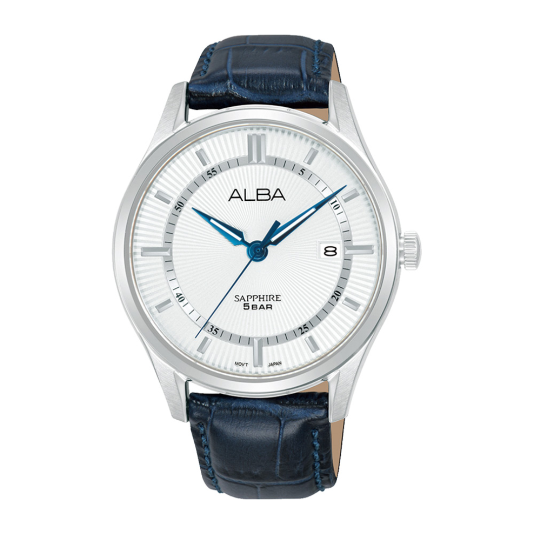 Alba Philippines AS9R23X1 Silver Dial Blue Leather Strap Men's Quartz Watch 41mm