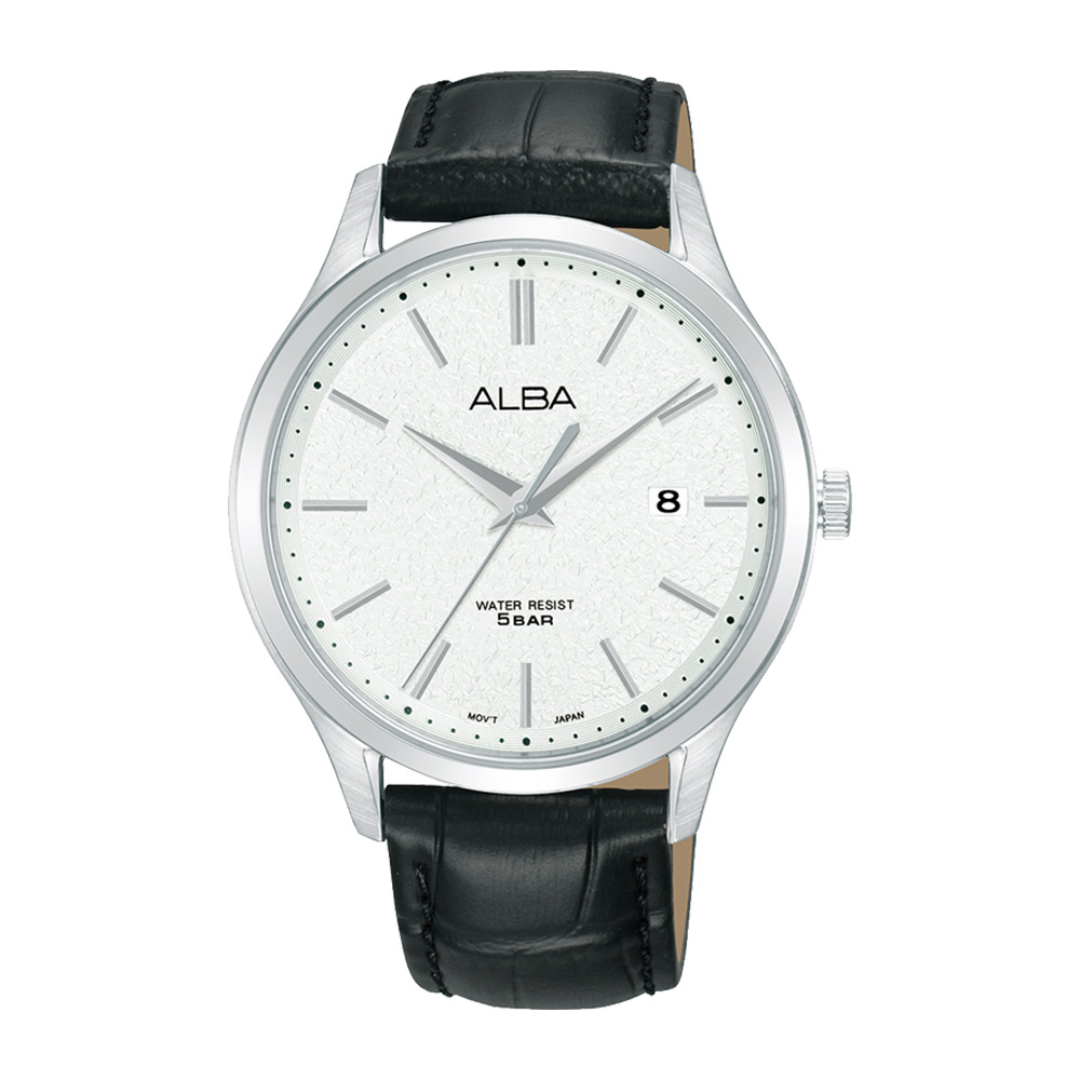 Alba Philippines AS9R39X1 Silver Dial Black Leather Strap Men's Quartz Watch 41mm
