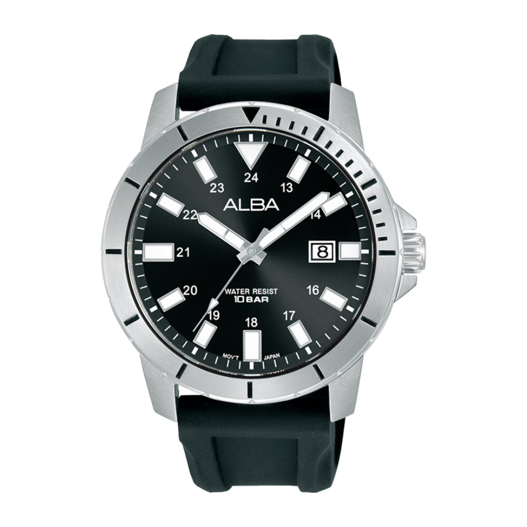 Alba Philippines AS9S01X1 Silver Dial Black Silicone Strap Men's Quartz Watch 43mm