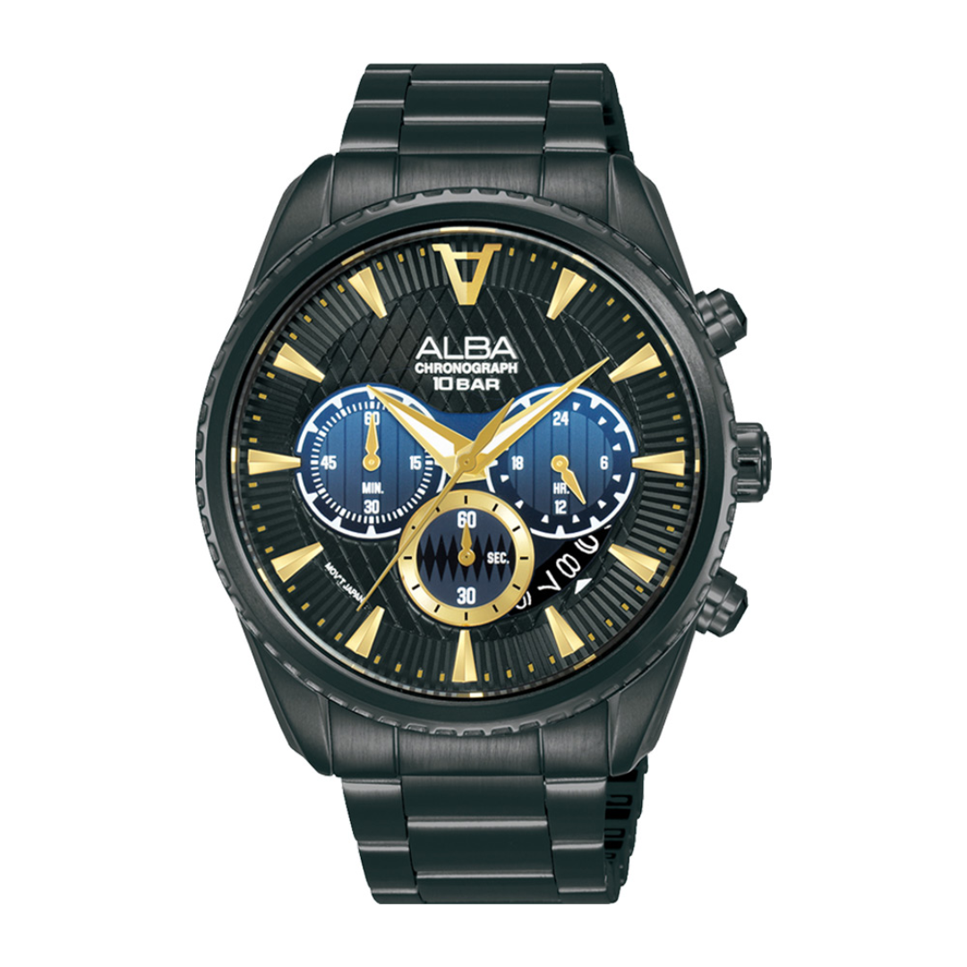 Alba Philippines AT3J09X1 Signa Black Dial Stainless Steel Strap Men's Chronograph Watch 43mm