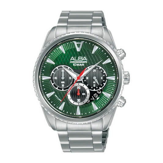 Alba Philippines AT3J13X1 Green Dial Stainless Steel Strap Men's Chronograph Watch 43mm