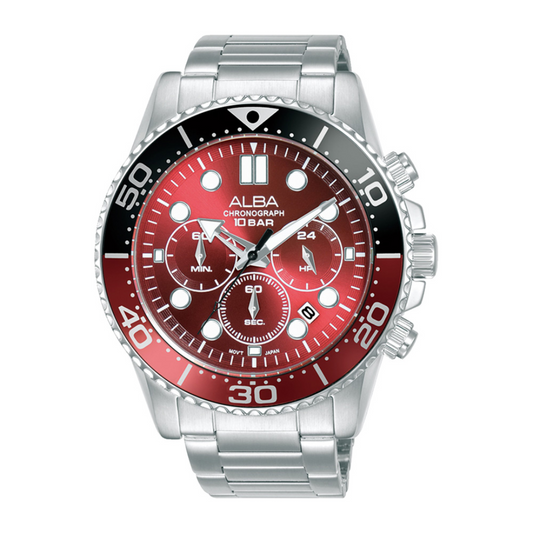 Alba Philippines AT3J41X1 Red Dial Stainless Steel Strap Men's Chronograph Watch 45mm