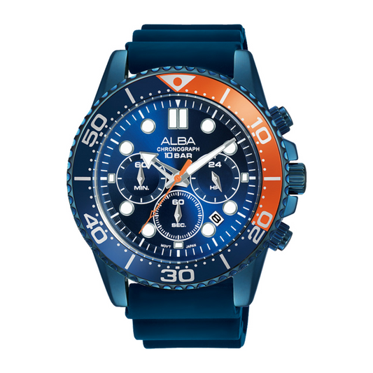 Alba Philippines AT3J45X1 Blue Dial Blue Silicone Strap Men's Chronograph Watch 45mm