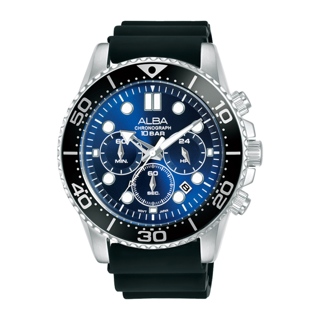 Alba Philippines AT3J47X1 Blue Dial Black Silicone Strap Men's Chronograph Watch 45mm